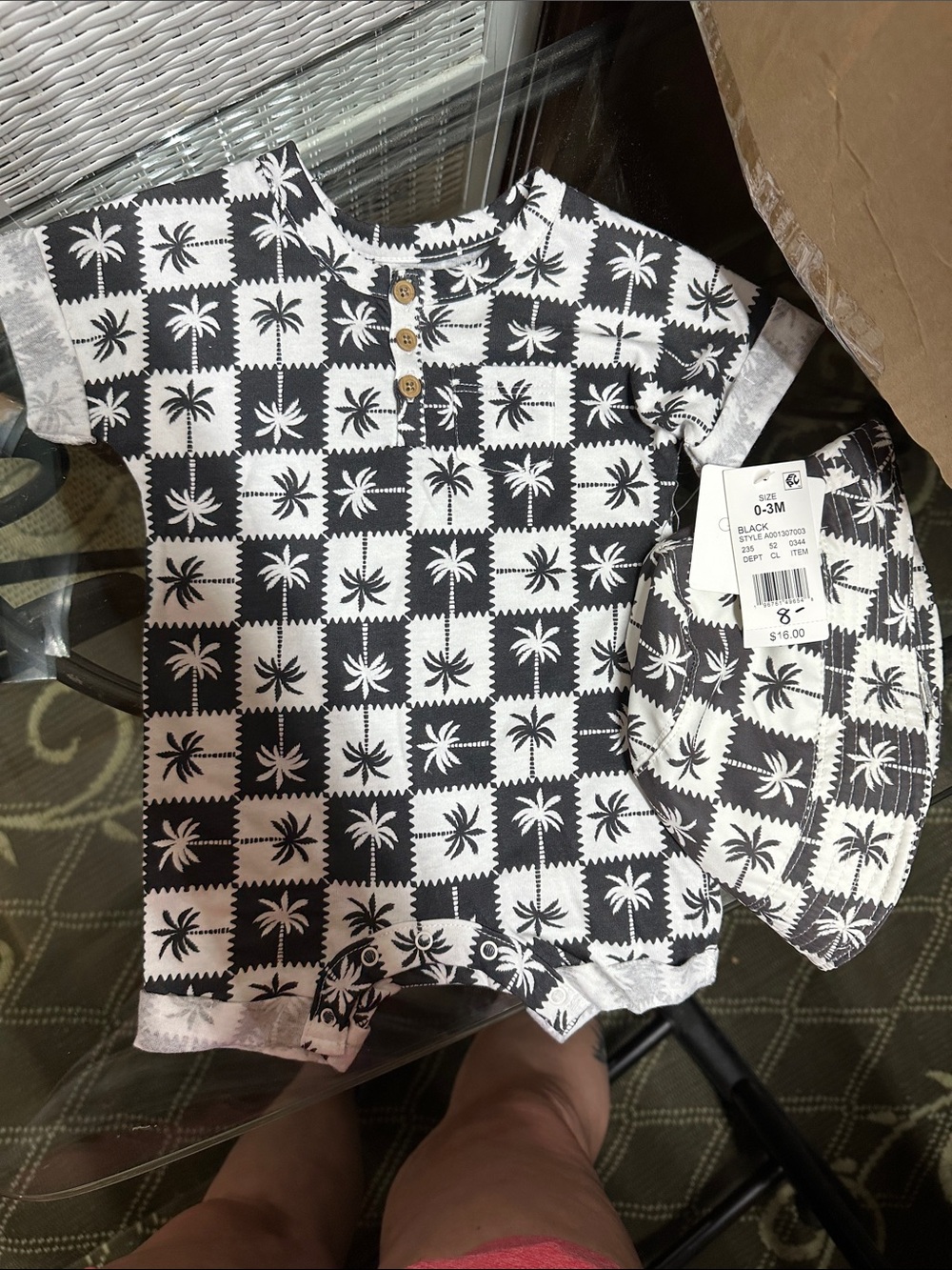 Unbranded Black & White Palm Print Baby Matching Set (0-3M)
